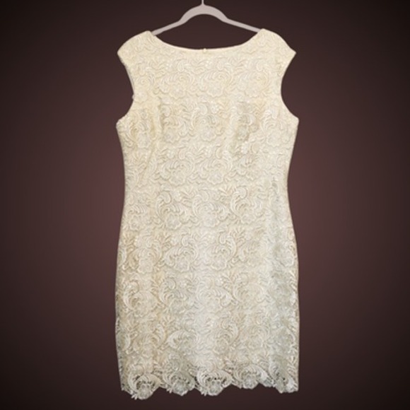 Lauren Ralph Lauren Dresses & Skirts - Lauren Ralph Lauren Dress Womens 14 Cream Lace Sheath Evening Cocktail Elegant